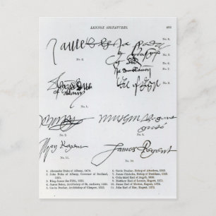 Signatures of Scottish 15th and 16th century Postcard