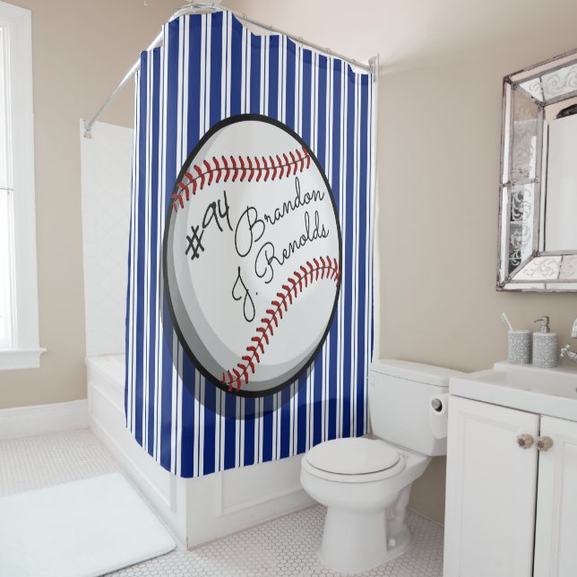 Signed Baseball Customised Name Shower Curtain (In Situ)