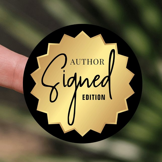 Signed By Author Edition Book Launch Black & Gold Classic Round Sticker (Black and faux gold Signed by Author round stickers)