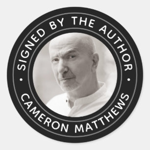 Signed by the author custom photo modern black classic round sticker