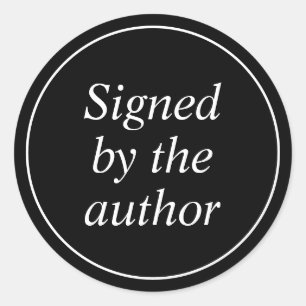 Signed by the author Elegant autographed Black Classic Round Sticker