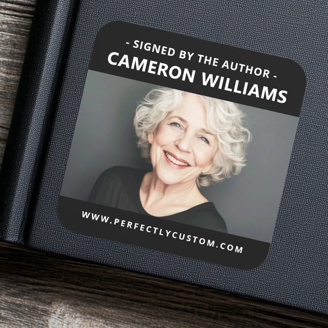 Signed by the author photo name website URL black Square Sticker (Signed by the author photo name website URL black Square Sticker)