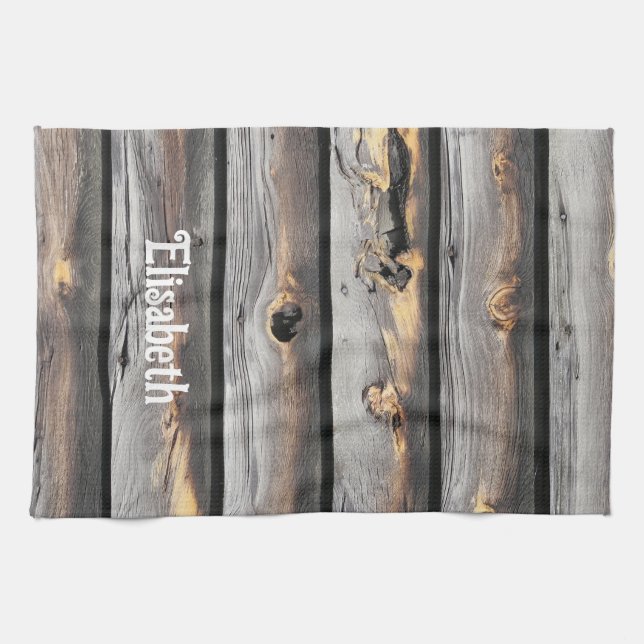 signed by the weather as old wood background tea towel (Horizontal)