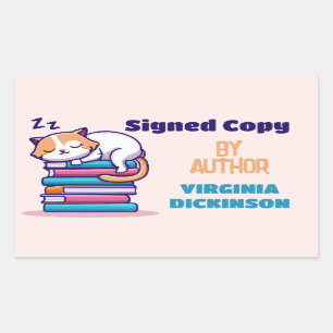 Signed Copy Author Writer Book Signing Cute Cat Rectangular Sticker