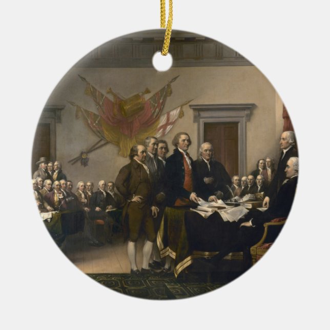Signing the Declaration of Independence, July 4th Ceramic Tree Decoration (Front)