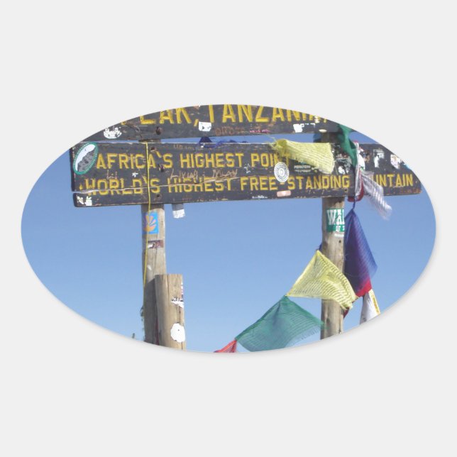 Signpost  on the  Summit of Kilimanjaro kenya Oval Sticker (Front)