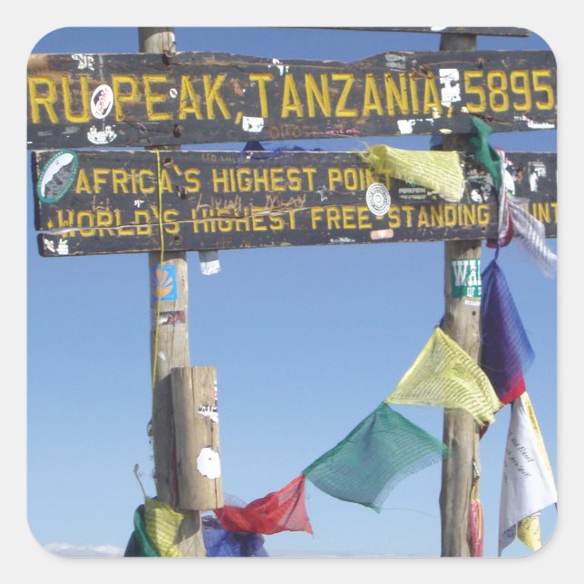 Signpost  on the  Summit of Kilimanjaro kenya Square Sticker (Front)