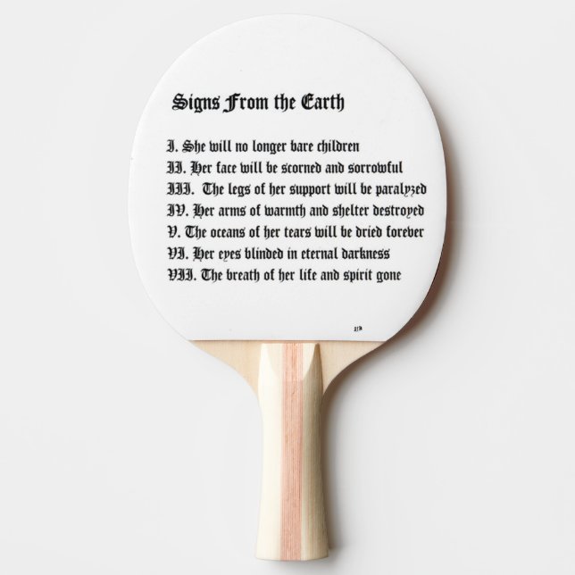 Signs From The Earth Ping Pong Paddle (Front)