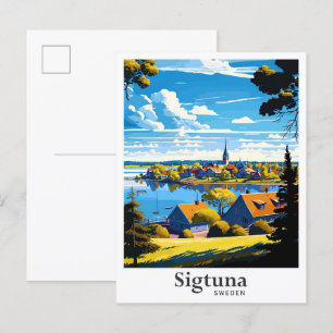 Sigtuna Sweden Art Vintage Travel Illustration Postcard