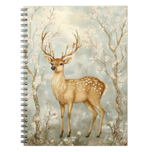 sika deer in a spring forest, surrounded by flower notebook