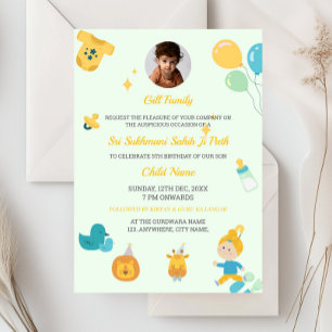 Sikh Birthday Invitation Card, Sukhmani Sahib Card