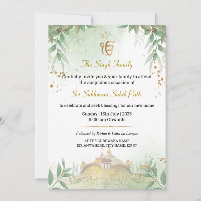 Sikh Housewarming Invitation Card, Akhand Path (Front)