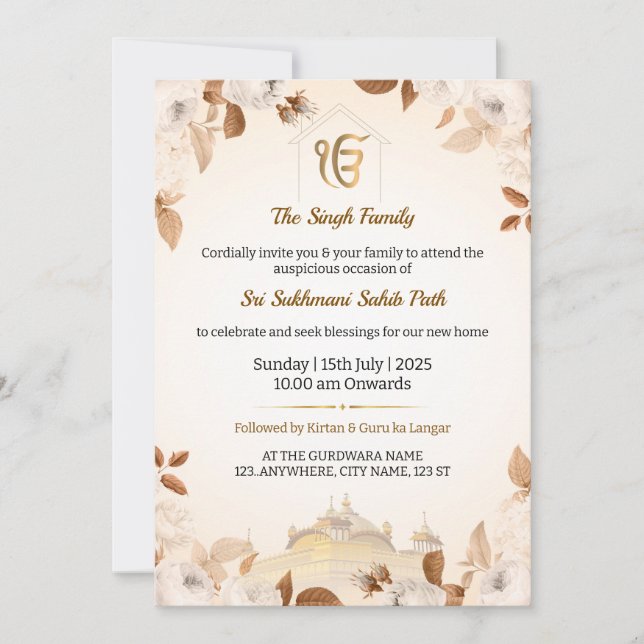 Sikh Housewarming Invitation Card, Sukhmani Path (Front)