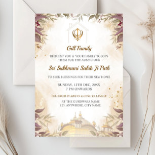 Sikh Housewarming Invitation Card, Sukhmani Sahib 