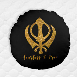 Sikh Khanda "Fearless & Free"  Round Cushion