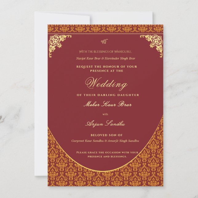 Sikh Panjabi wedding Invitation (Front)