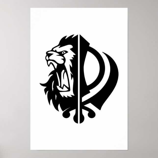 Sikh symbol khanda with Half Lion Face  Poster (Front)