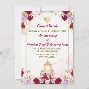Sikh Wedding Invitation, Anand Karaj Card, Invitation