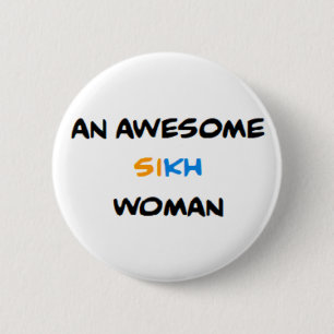 sikh woman, awesome 6 cm round badge