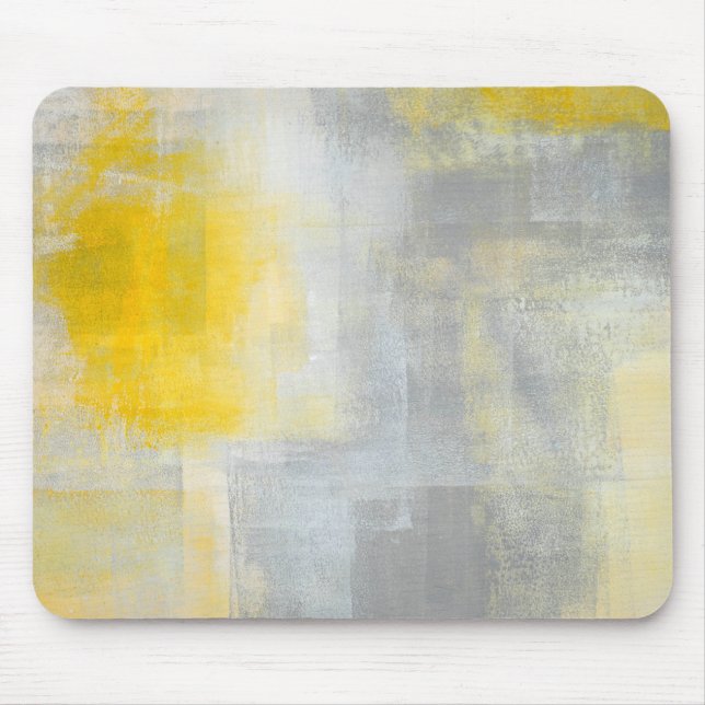 'Silence' Grey and Yellow Abstract Art Mouse Mat (Front)