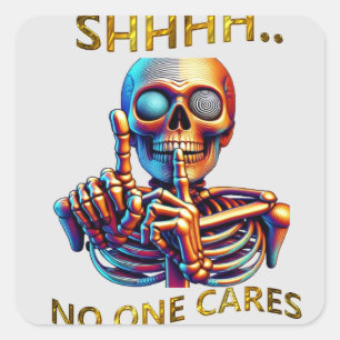 Silence Speaks Volumes Colourful Skeletal Figure Square Sticker