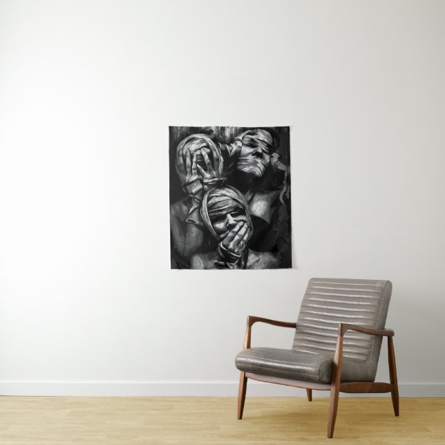 Silenced Shadows: Abstract Faces Tapestry (In Situ)