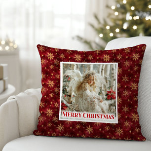 Silent Angel Red Gold Christmas Gift Pillow