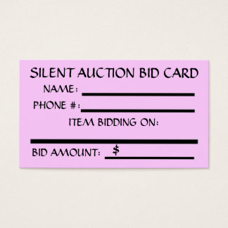 Silent Auction Bid Card