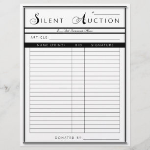 Silent Auction Form - Letter Sized Paper