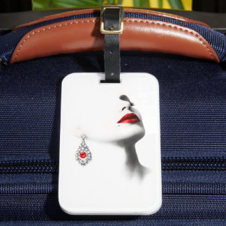 Silent Beauty – Monochrome Charcoal Art with Red  Luggage Tag