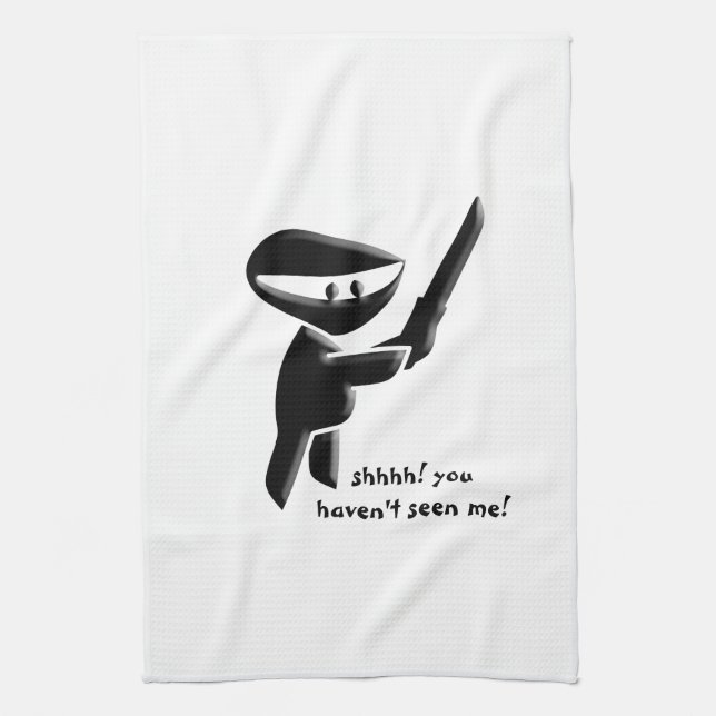 Silent black ninja assassin, armed and dangerous tea towel (Vertical)