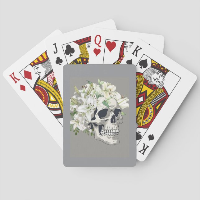 Silent Bloom: Skull & White Lilies Playing Cards (Back)