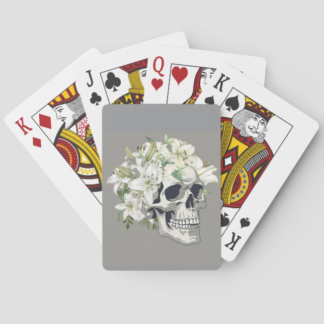 Silent Bloom: Skull & White Lilies Playing Cards (Back)