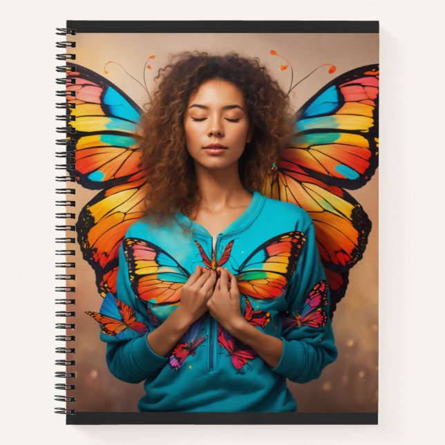"Silent Butterfly Girl Spiral Notebook" Notebook (Front)