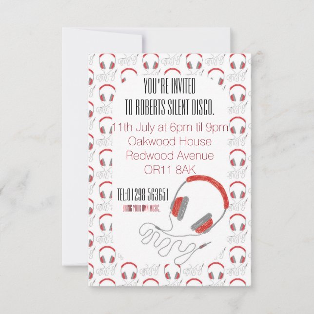 Silent disco birthday invitation headphones (Front)