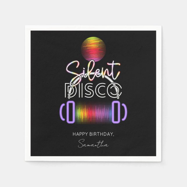 Silent Disco Neon Headphones Adult Birthday Party Napkin (Front)