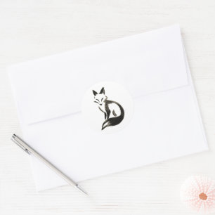Silent Fox – Minimalist Ink Brush Design on Classic Round Sticker