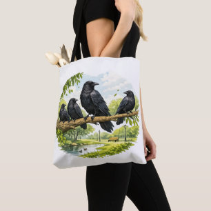Silent Gathering – Crows on a Park Branch Tote Bag