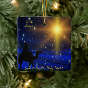 Silent Holy Night Personalised Name Year Christmas Ceramic Ornament