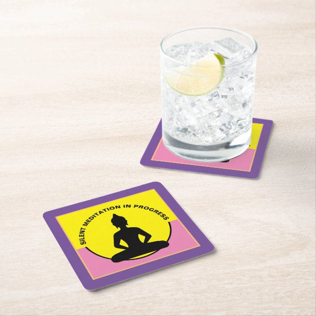 SILENT Meditation in Progress & Buddha Mindfulness Square Paper Coaster (Insitu)