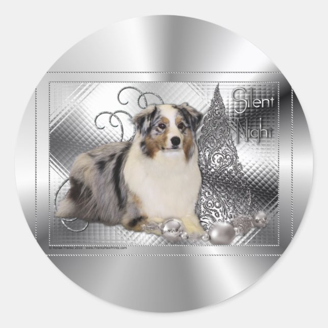Silent Night - Australian Shepherd Classic Round Sticker (Front)
