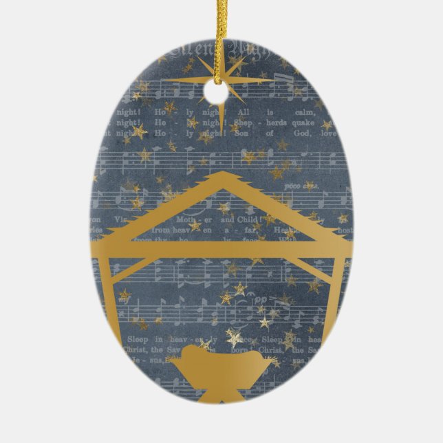 Silent Night Baby Jesus Christmas Personalised Ceramic Tree Decoration (Front)