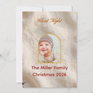 Silent Night Baby Photo Gold Arch Cream Holiday Card