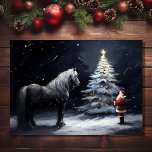 Silent Night - Beautiful Horse and Santa Christmas Holiday Card<br><div class="desc">Celebrate the season with our Silent Night - Beautiful Horse and Santa Christmas Holiday Card. Featuring a majestic horse, Santa Claus, and a snow-covered Christmas tree, it exudes the serene, peaceful vibe of the holiday. Share the magic of the holiday season with this enchanting card. Created By MI Designs Inside...</div>