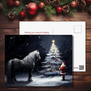 Silent Night - Beautiful Horse and Santa Christmas Holiday Postcard