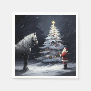 Silent Night - Beautiful Horse and Santa Christmas Napkin