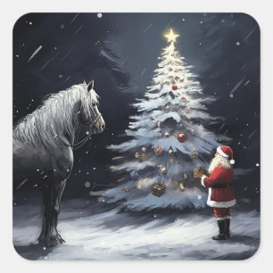 Silent Night - Beautiful Horse and Santa Christmas Square Sticker