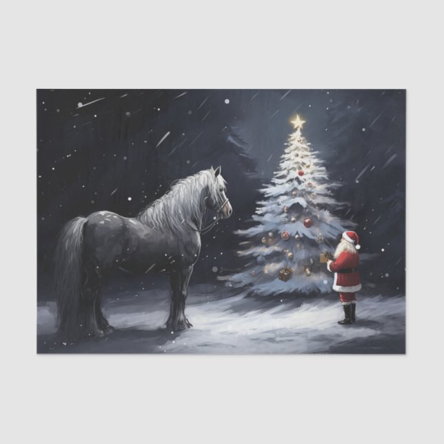 Silent Night - Beautiful Horse and Santa Christmas Tissue Paper (Front)