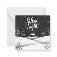 Silent Night Black and White Mini Christmas Card