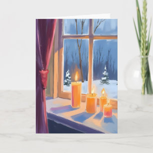 Silent Night Christmas Candles Winter Snow Holiday Card